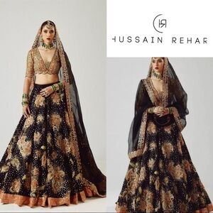 Hussain Rehar Black and Gold Embellished Lehenga